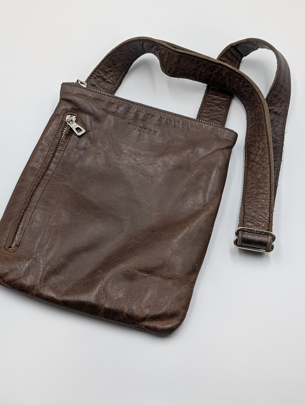 Rudsak Unisex Slim Profile Crossbody Messenger Bag Brown Leather